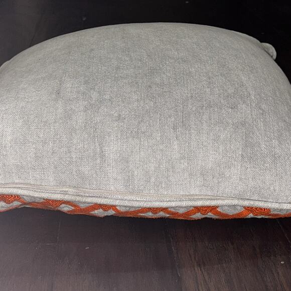 Classic Concepts Linen Pillow Orange Geometric Embroidered Deco Duck Feather 19" - Picture 11 of 12